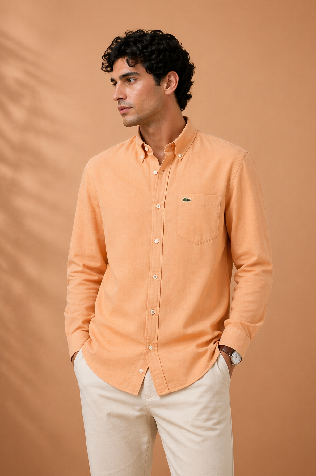 Lacoste Men Beige Regular Fit Linen Shirt