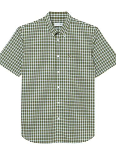 Lacoste Men Green Short Sleeved Buttoned Collar Checked Shirt