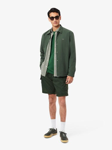 Lacoste Men Green Short Sleeved Buttoned Collar Checked Shirt