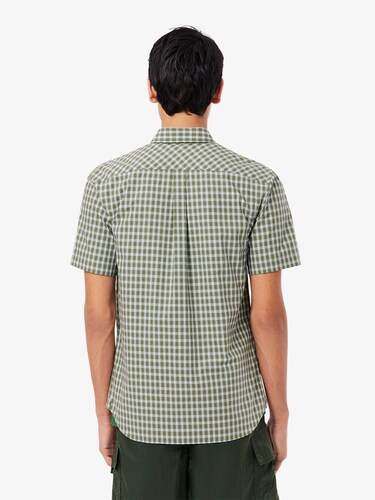 Lacoste Men Green Short Sleeved Buttoned Collar Checked Shirt