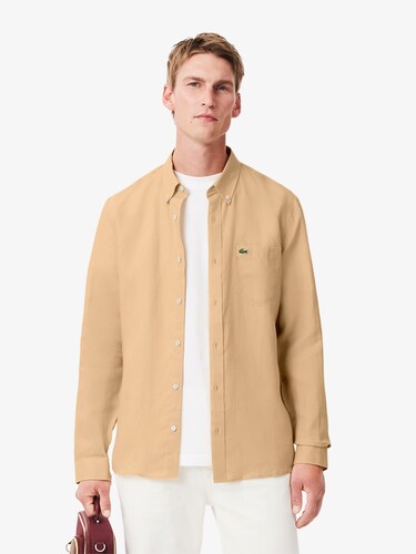 Lacoste Men Beige Regular Fit Linen Shirt