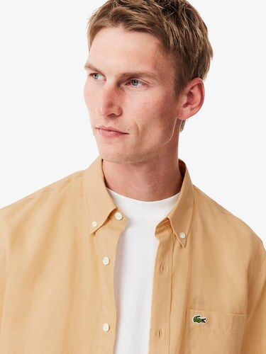 Lacoste Men Beige Regular Fit Linen Shirt