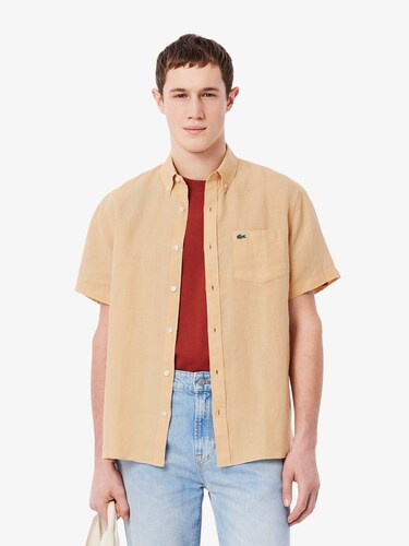 Lacoste Men Beige Short Sleeved Linen Shirt