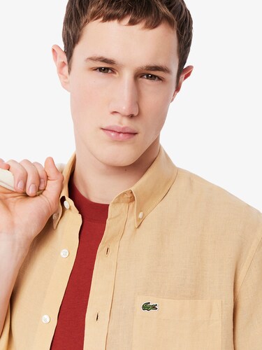 Lacoste Men Beige Short Sleeved Linen Shirt