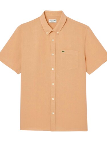 Lacoste Men Beige Short Sleeved Linen Shirt
