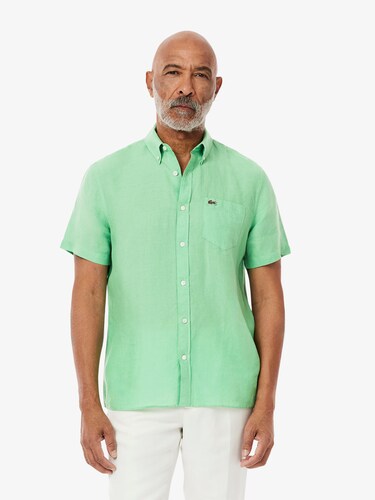 Lacoste Men Green Short Sleeved Linen Shirt
