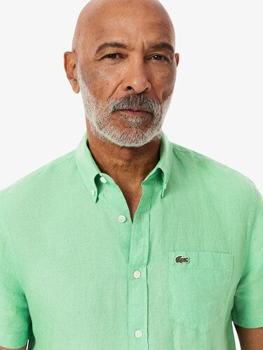 Lacoste Men Green Short Sleeved Linen Shirt