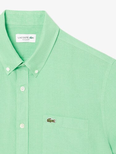 Lacoste Men Green Short Sleeved Linen Shirt