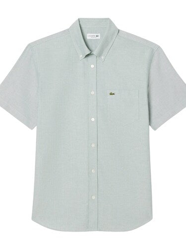 Lacoste Men White Regular Fit Short Sleeved Oxford Shirt