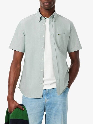 Lacoste Men White Regular Fit Short Sleeved Oxford Shirt