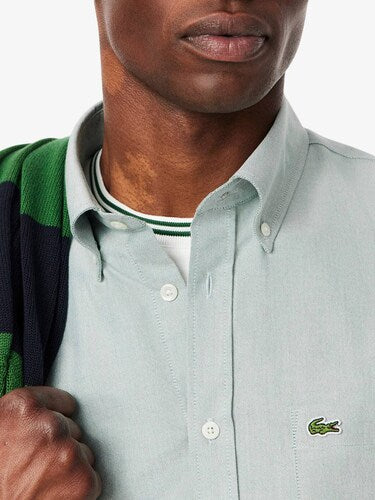 Lacoste Men White Regular Fit Short Sleeved Oxford Shirt
