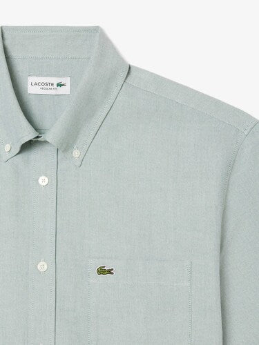 Lacoste Men White Regular Fit Short Sleeved Oxford Shirt