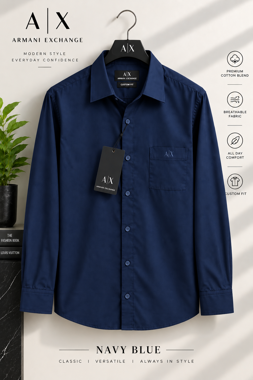 Men’s Premium Custom Fit Solid Navy Blue Shirt