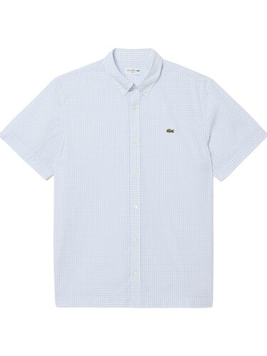 Lacoste Men White Regular Fit Short Sleeved Plaid Shirt