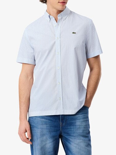 Lacoste Men White Regular Fit Short Sleeved Plaid Shirt