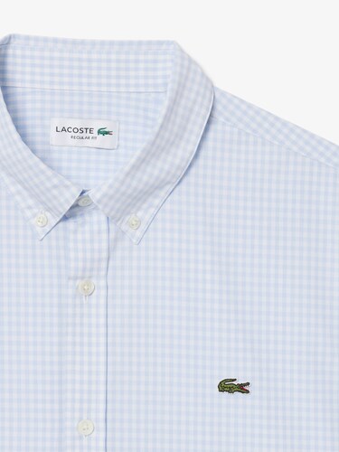 Lacoste Men White Regular Fit Short Sleeved Plaid Shirt