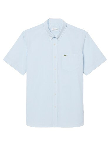 Lacoste Men White Regular Fit Short Sleeved Gingham Shirt