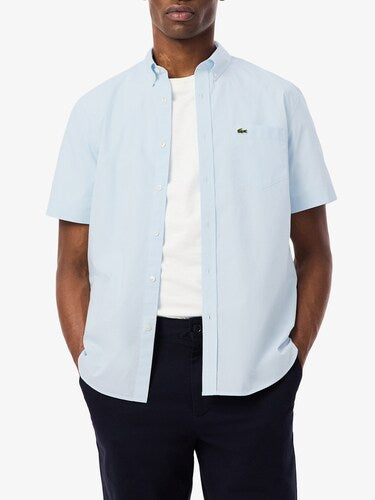 Lacoste Men White Regular Fit Short Sleeved Gingham Shirt