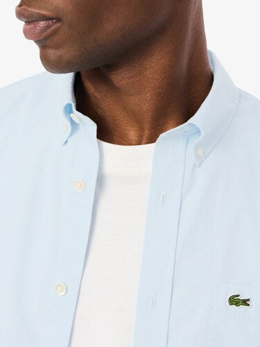 Lacoste Men White Regular Fit Short Sleeved Gingham Shirt