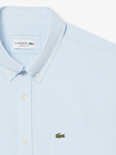 Lacoste Men White Regular Fit Short Sleeved Gingham Shirt
