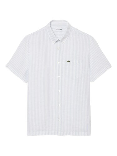 Lacoste Men Blue Regular Fit Short Sleeved Linen Shirt