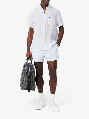 Lacoste Men Blue Regular Fit Short Sleeved Linen Shirt