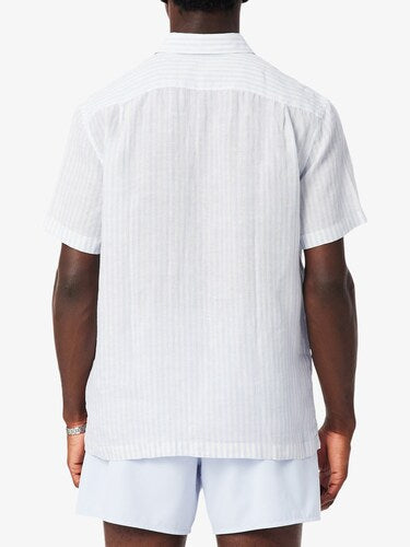 Lacoste Men Blue Regular Fit Short Sleeved Linen Shirt