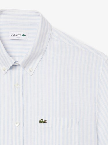 Lacoste Men Blue Regular Fit Short Sleeved Linen Shirt