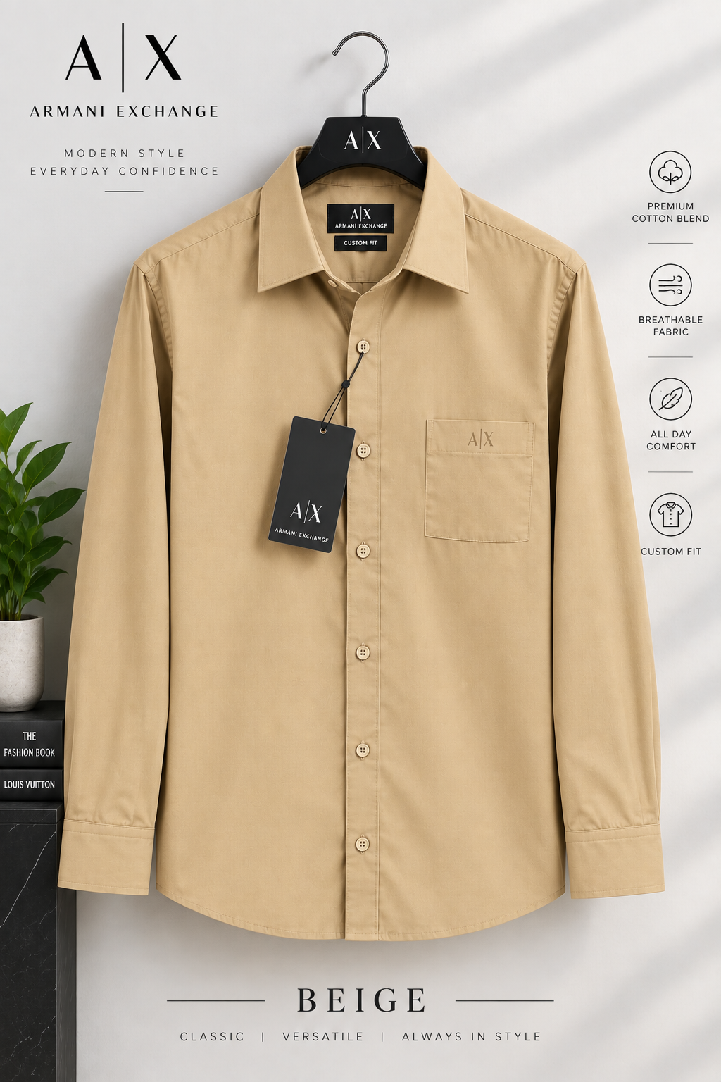 Men’s Premium Custom Fit Solid Beige Shirt