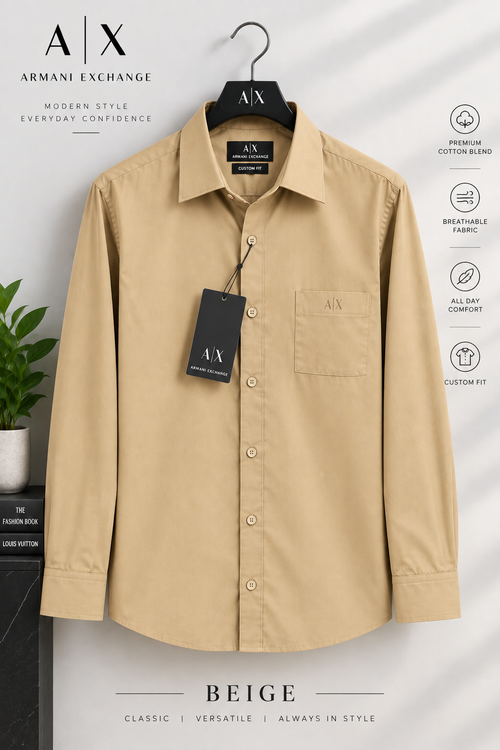 A|X Men’s Premium Custom Fit Solid Beige Shirt