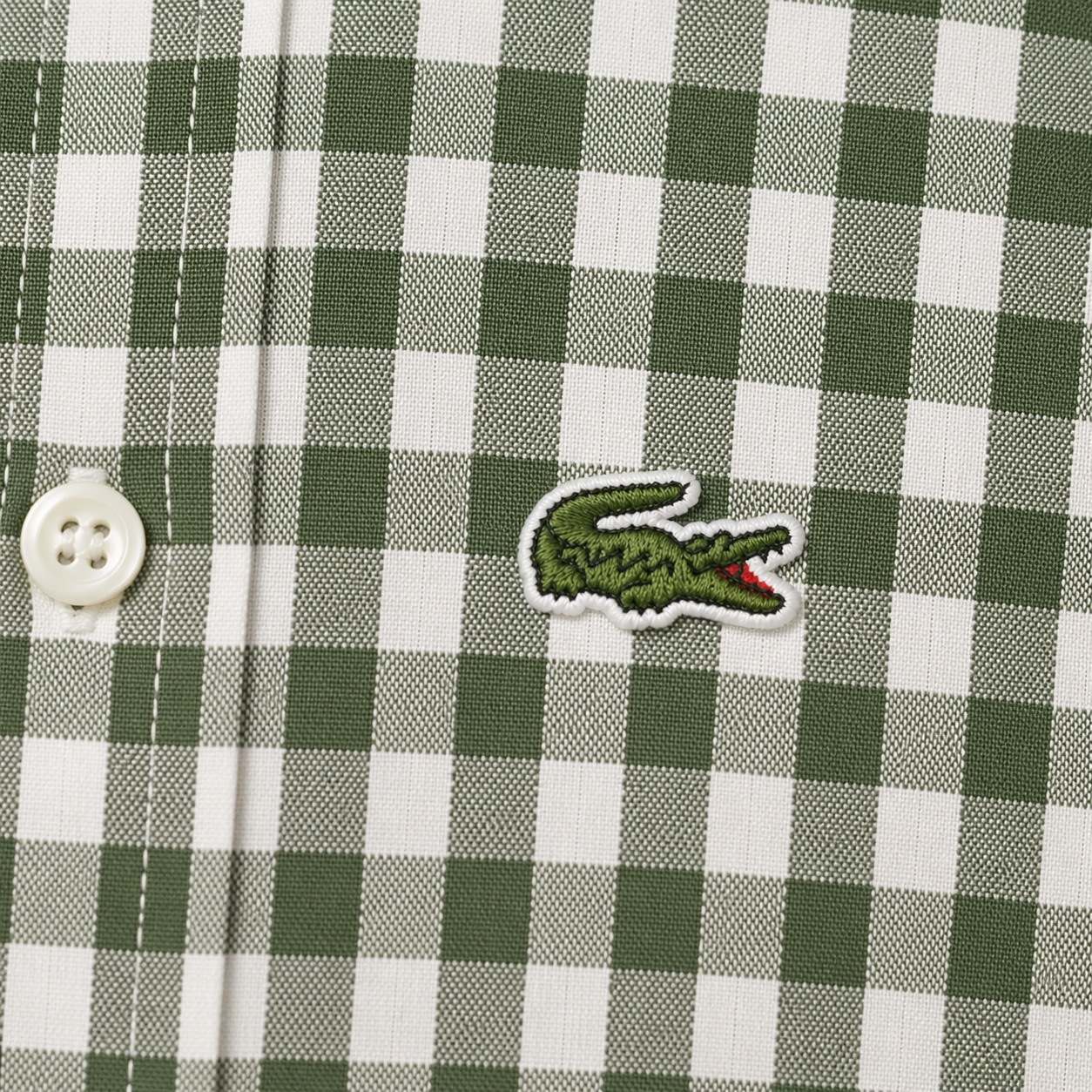 Lacoste Men Green Short Sleeved Buttoned Collar Checked Shirt