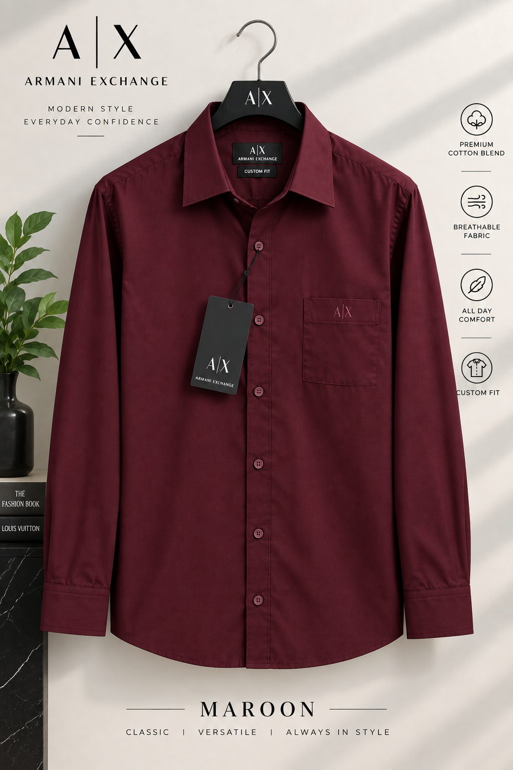 Men’s Premium Custom Fit Solid Maroon Shirt