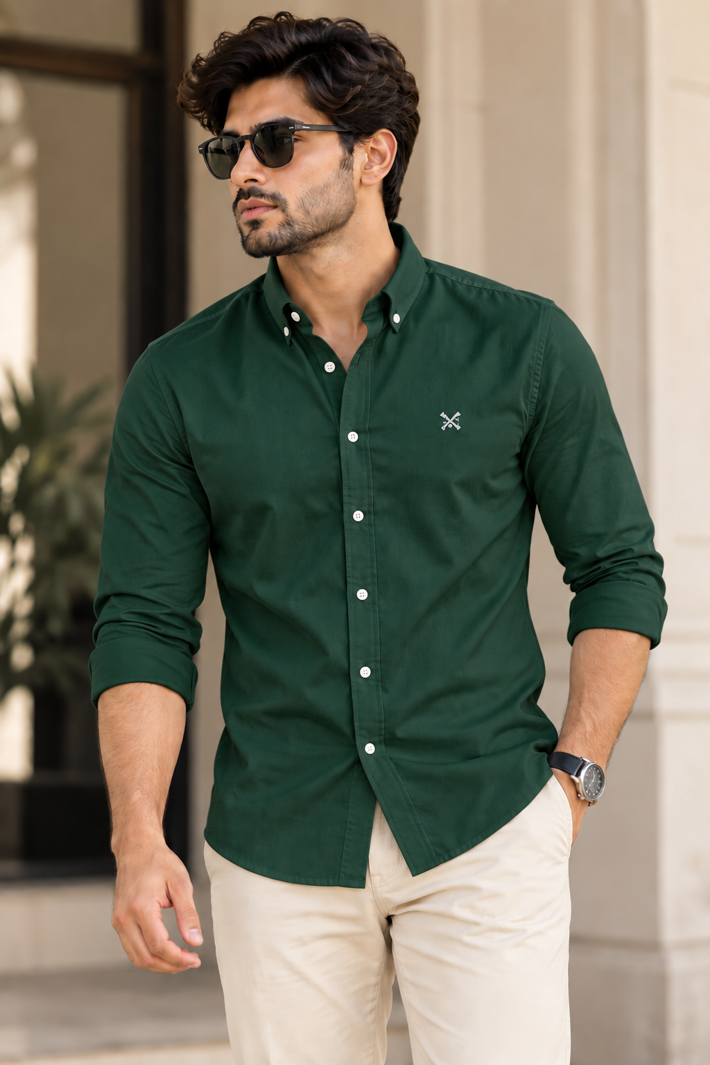 Hackett Full Sleeve Shirt Bottle Green