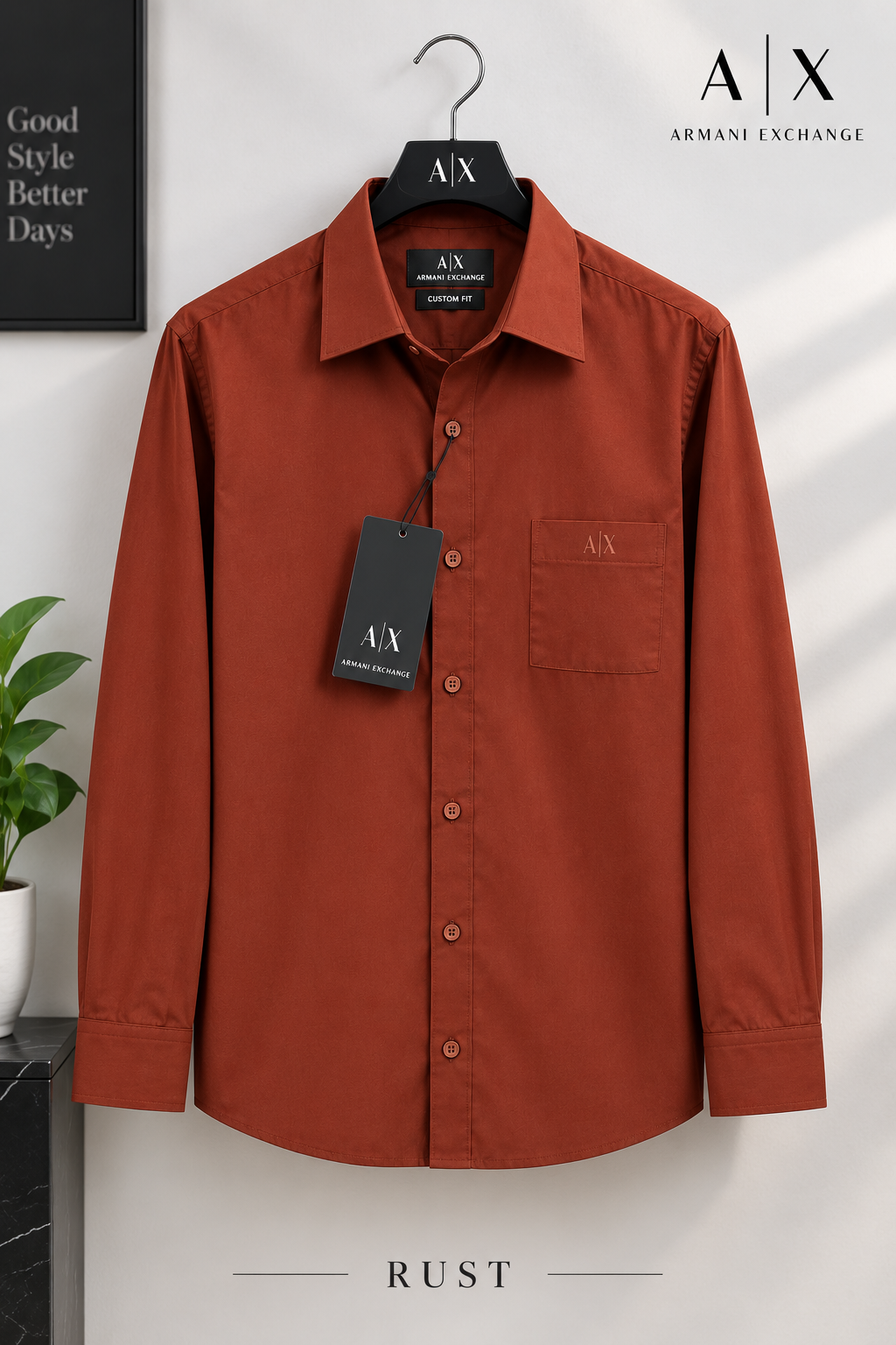 Men’s Premium Custom Fit Solid Rust Brown Shirt
