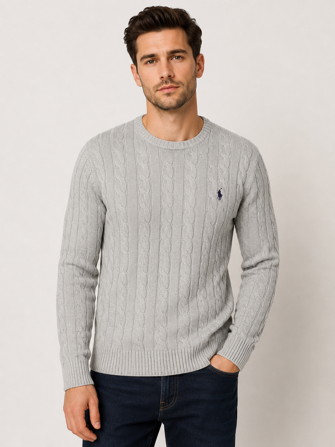 Classic Cable Knit Crew Neck Sweater