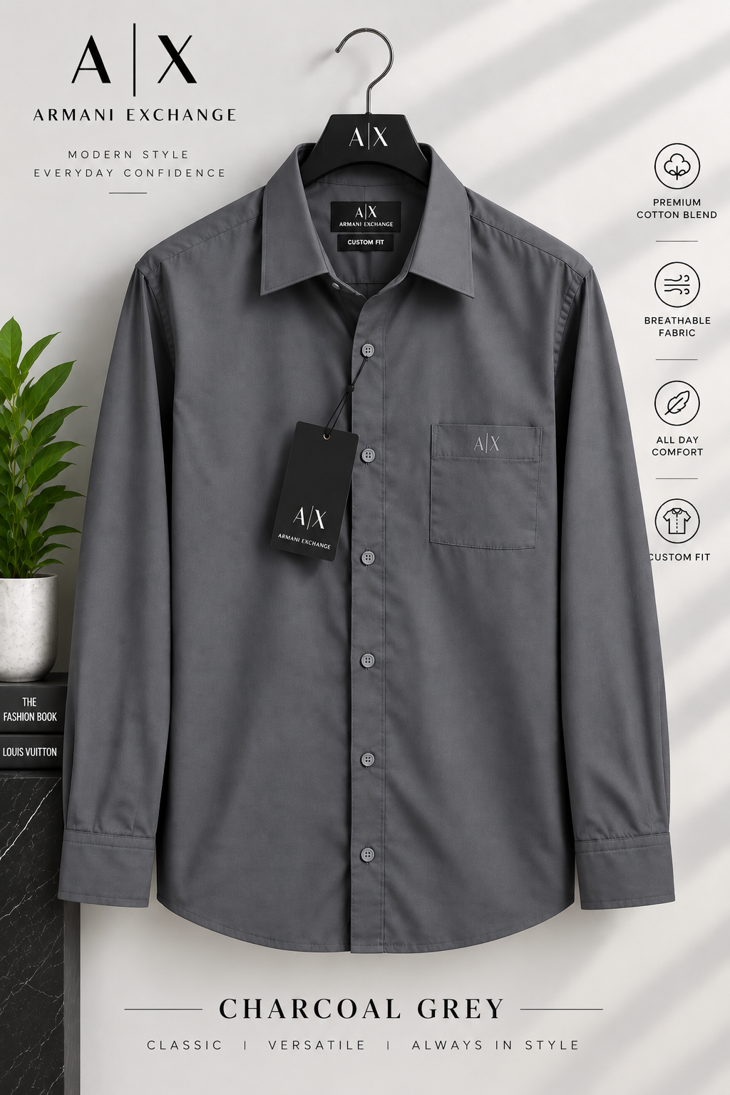 Men’s Premium Custom Fit Solid Charcoal Grey Shirt