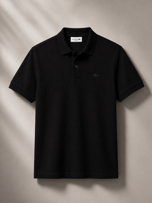 Lacoste Men Black Paris Polo Shirt Regular Fit Stretch Cotton Pique