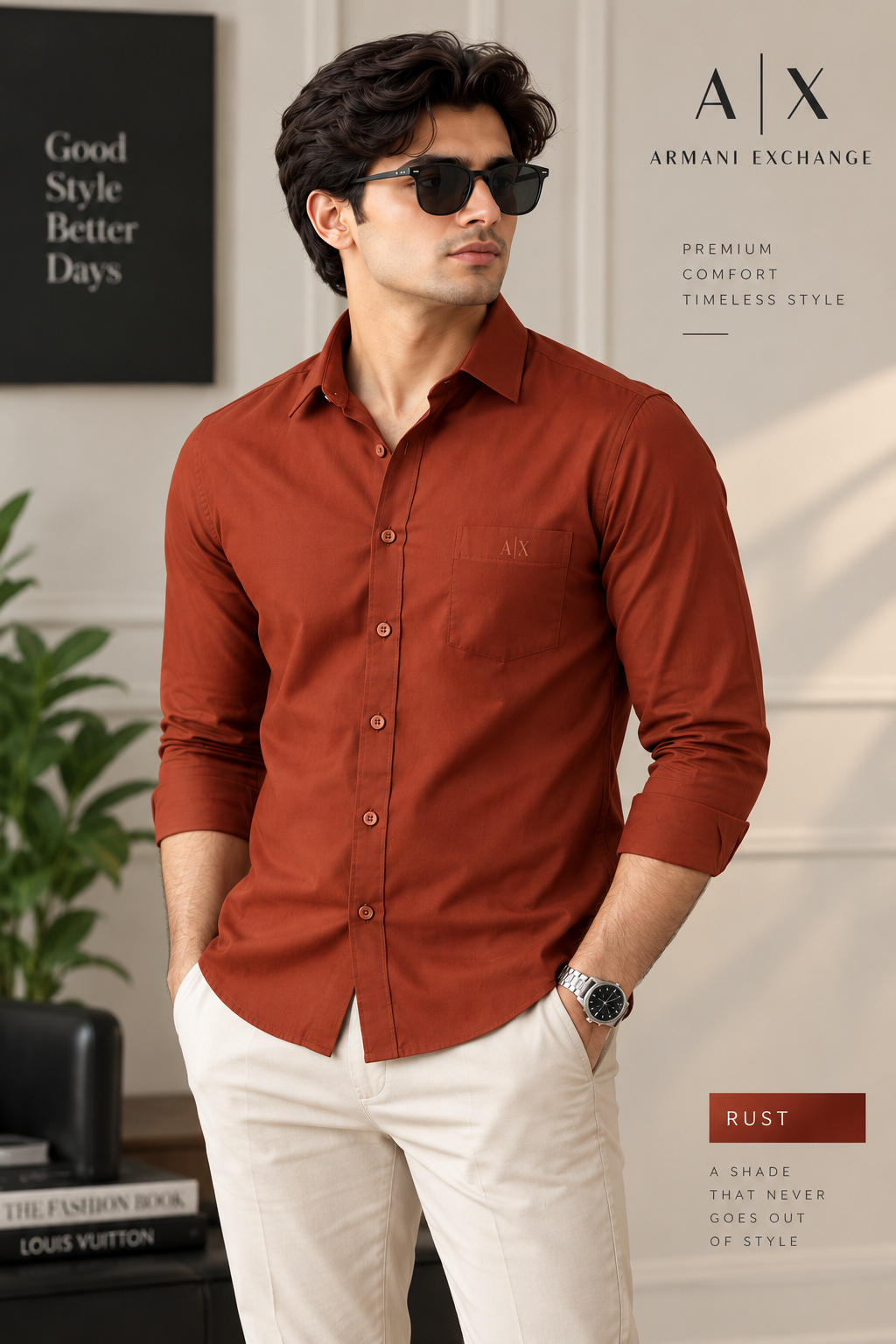 Men’s Premium Custom Fit Solid Rust Brown Shirt