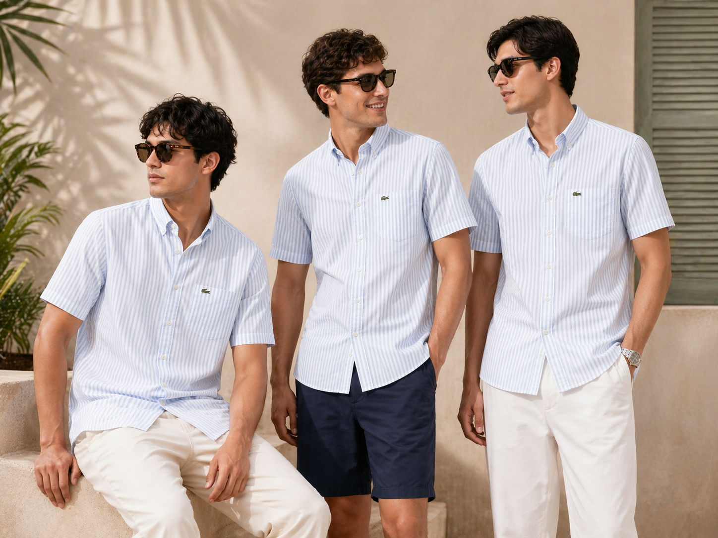 Lacoste Men Blue Regular Fit Short Sleeved Linen Shirt