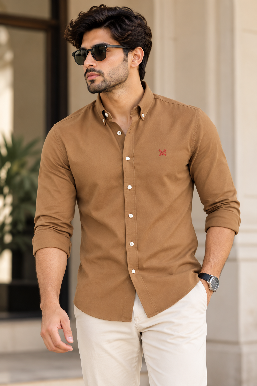 Hackett Full Sleeve Shirt Camel Brown