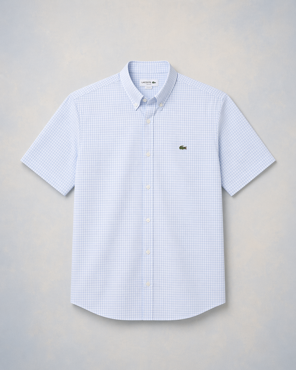 Lacoste Men White Regular Fit Short Sleeved Plaid Shirt