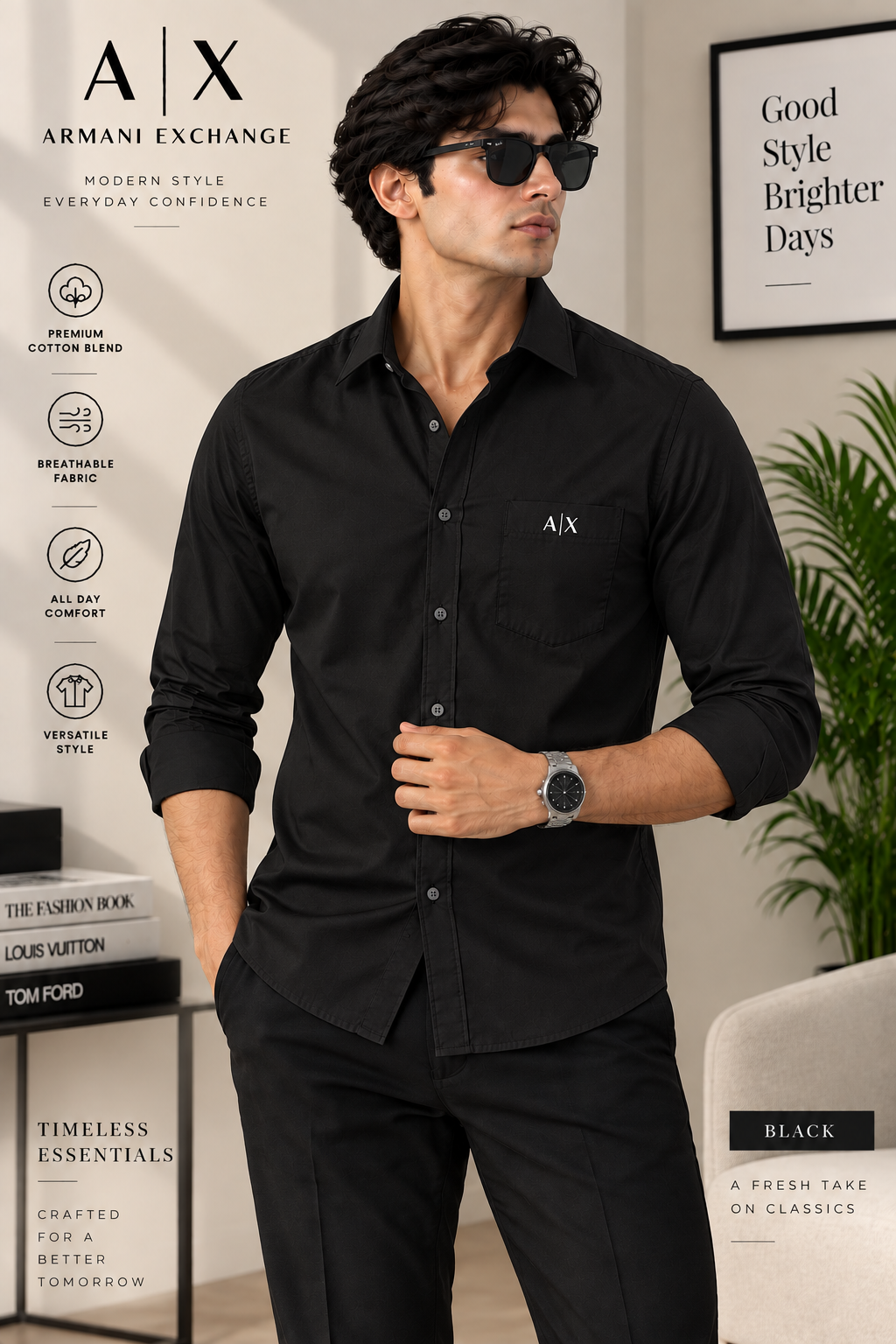 Men’s Premium Custom Fit Solid Black Shirt