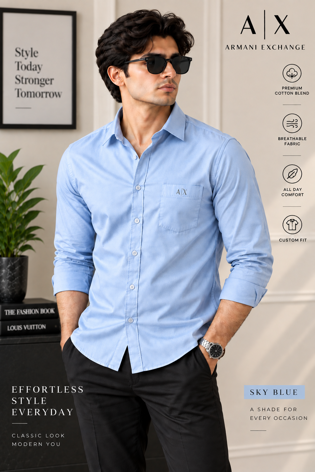 Men’s Premium Custom Fit Solid Sky Blue Shirt