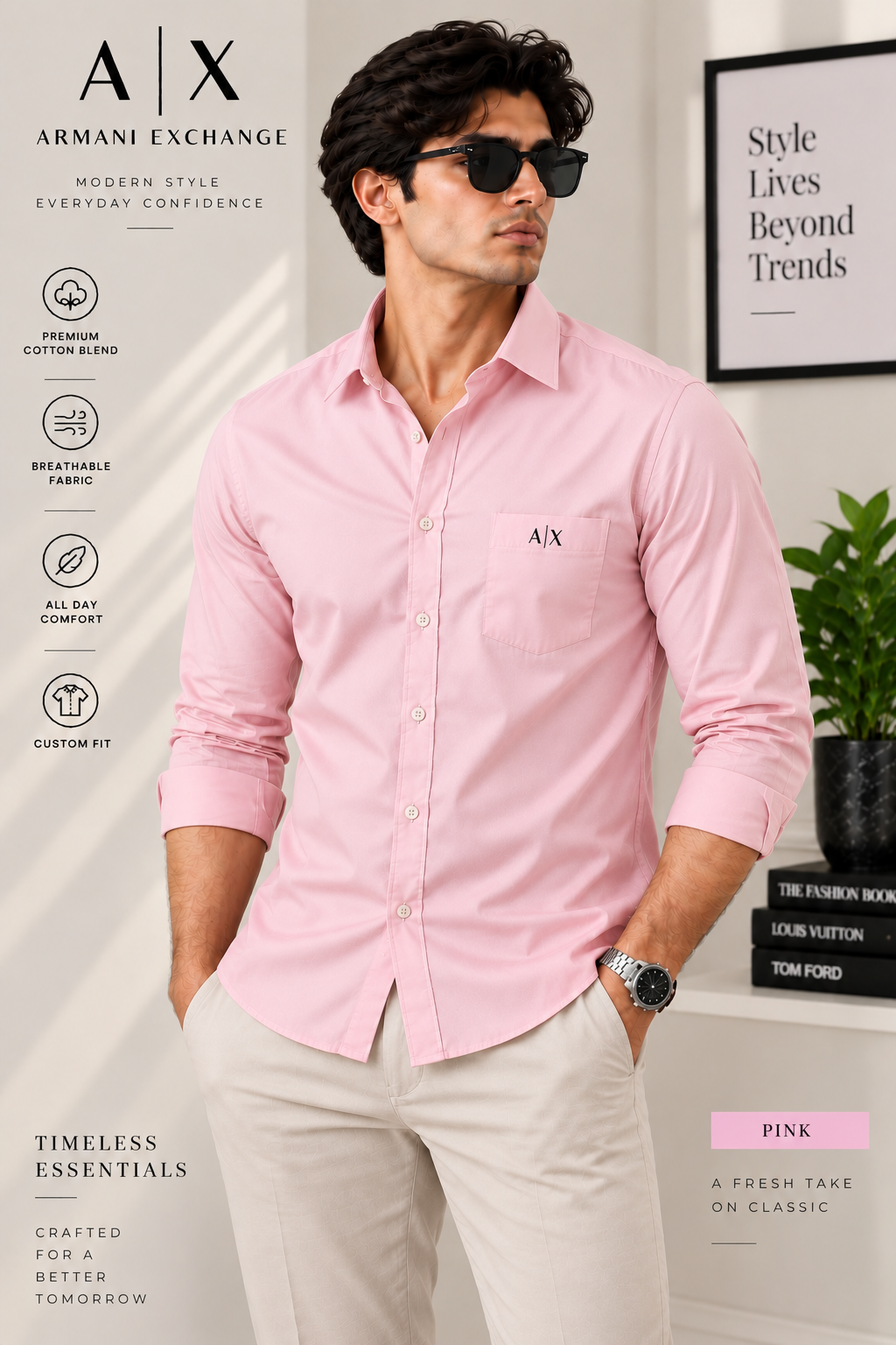 Men’s Premium Custom Fit Solid Pink Shirt