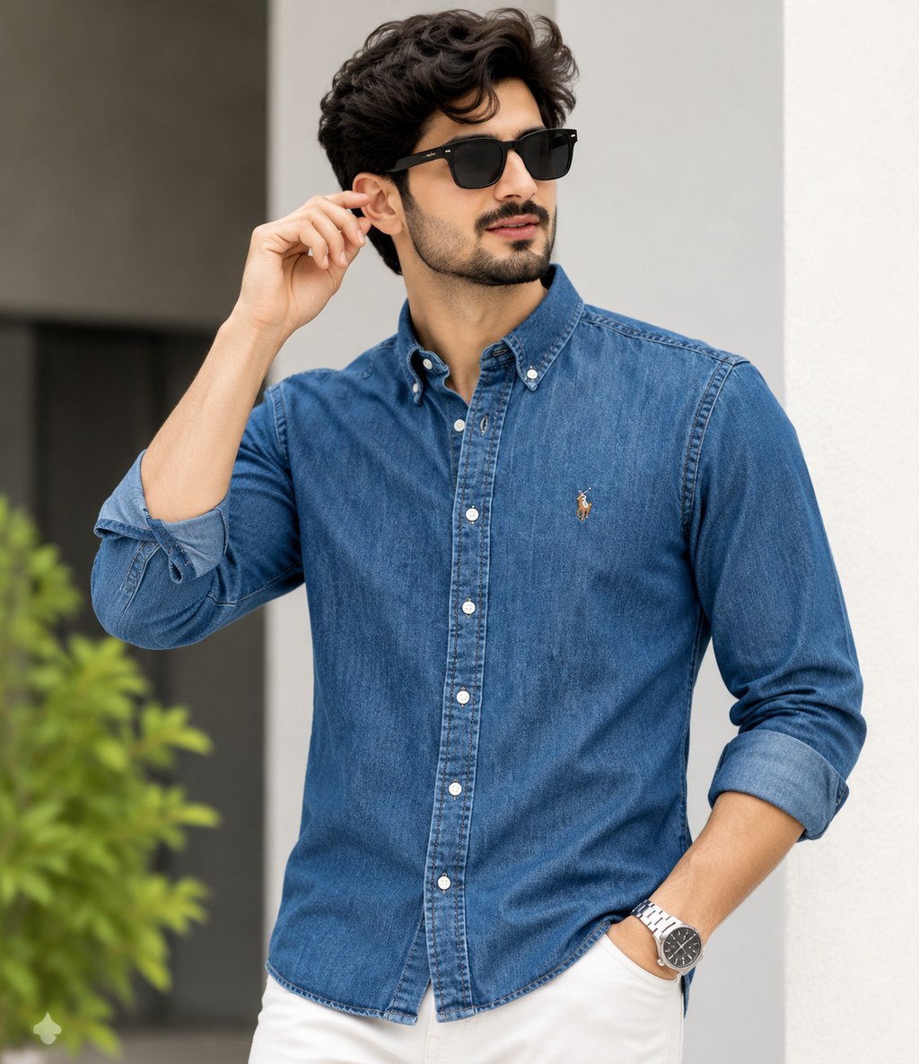 RL Denim Button-Down Shirt for Men