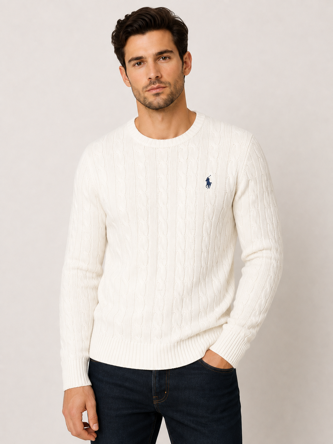 Classic Cable Knit Crew Neck Sweater