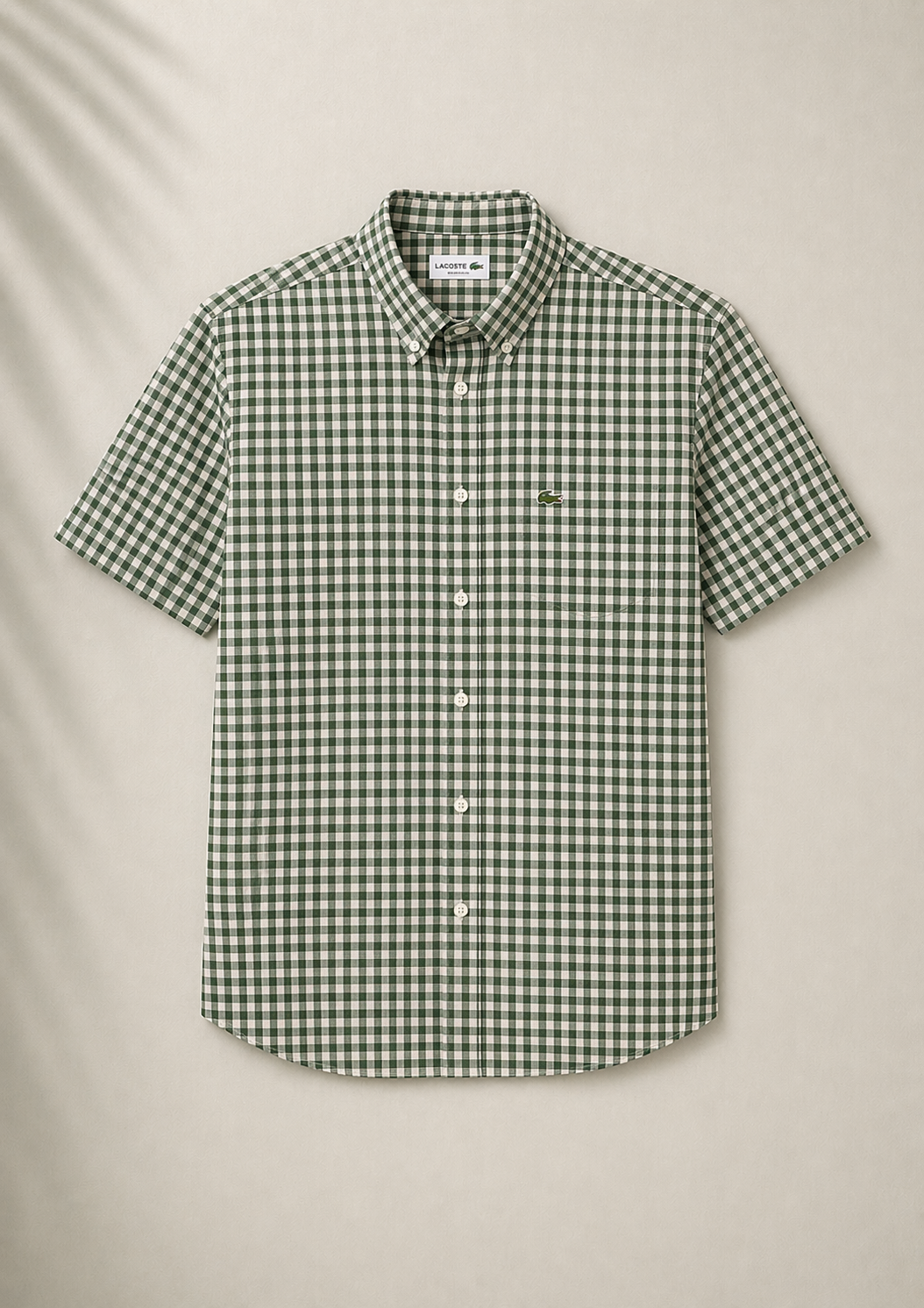 Lacoste Men Green Short Sleeved Buttoned Collar Checked Shirt
