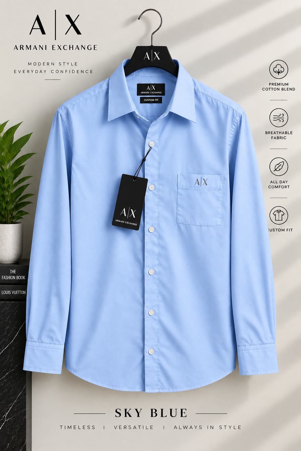 Men’s Premium Custom Fit Solid Sky Blue Shirt