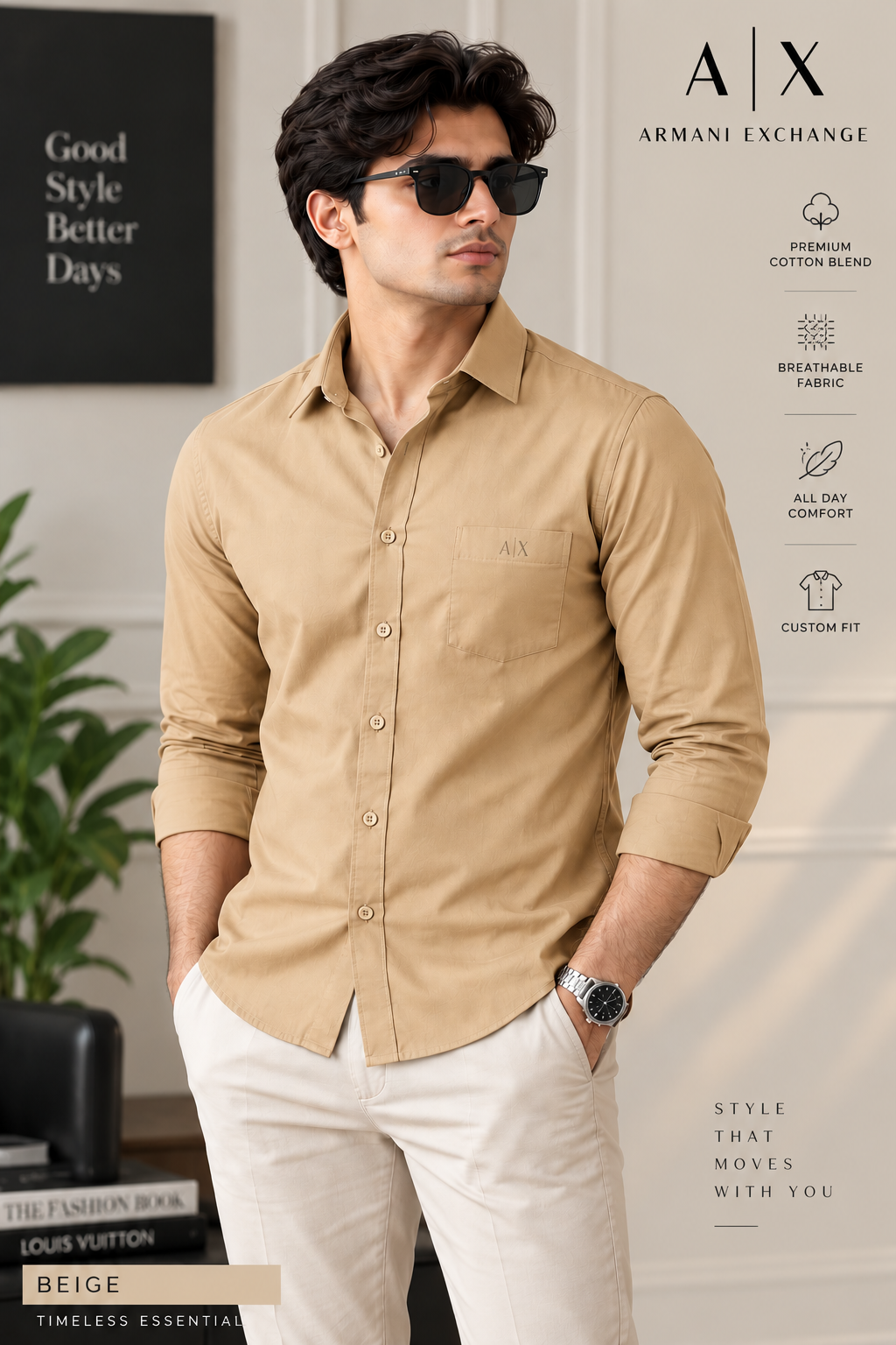 Men’s Premium Custom Fit Solid Beige Shirt