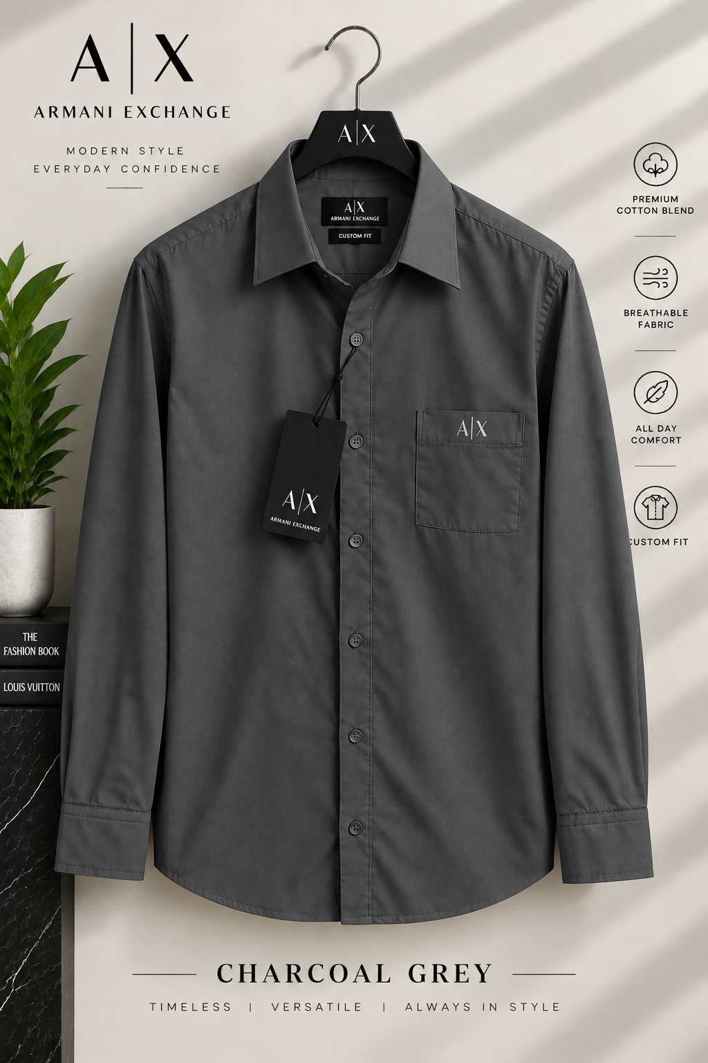 Men’s Premium Custom Fit Solid Charcoal Grey Shirt